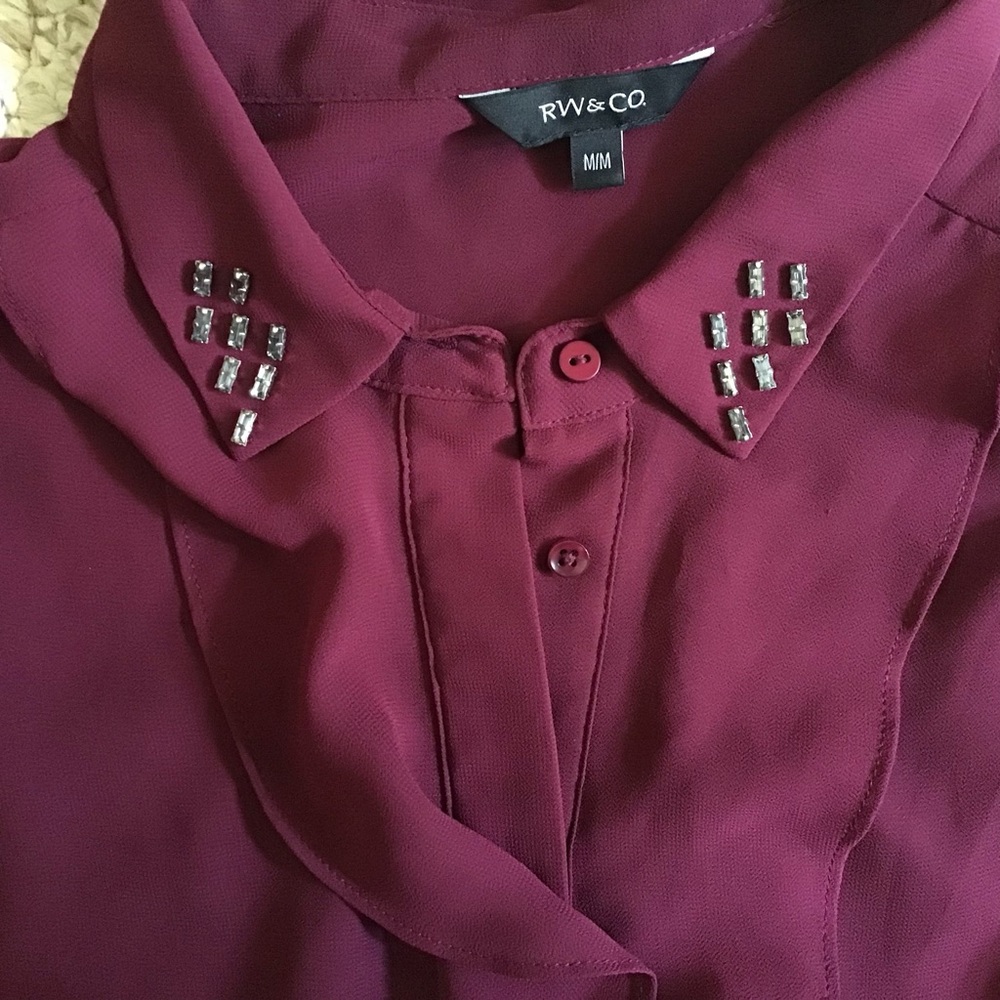 RW&CO Ruffle Burgundy Blouse - Picture 4 of 7